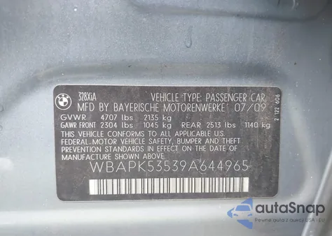 2009 BMW 328I xDrive from USA, damaged, VIN WBAPK53539A644965